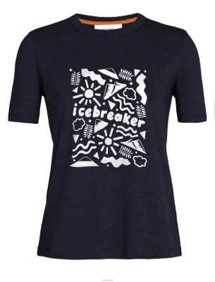 Icebreaker T-Shirt ZZ0F2801 naised | Icebreaker Tencel puuvillane lühikeste varrukatega t-särk päritolu kesköö merevägi