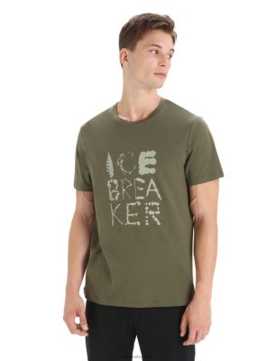 Icebreaker T-Shirt ZZ0F289 mehed | Icebreaker Tencel puuvillane lühikeste varrukatega t-särk looduslik logo loden